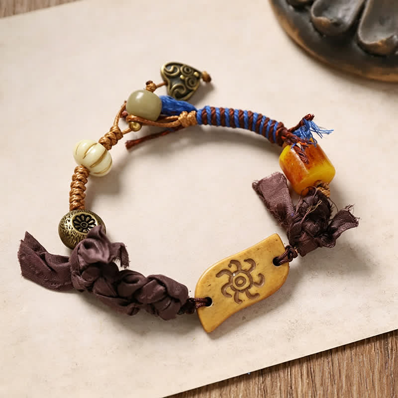 Buddha Stones Bone Fu Character Braided Rope Peace Bracelet