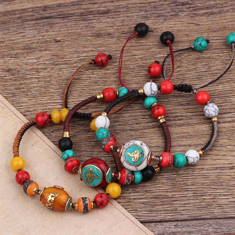 EverestArtStudios Turquoise Amber Tibet Braided Rope Love Bracelet