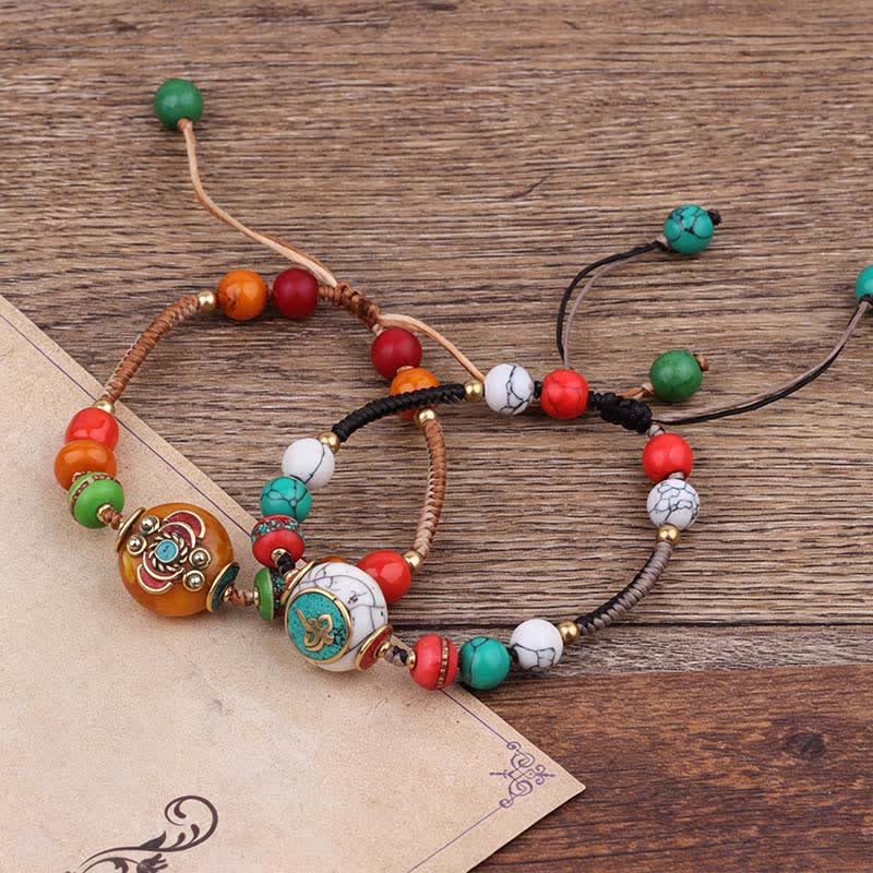 EverestArtStudios Turquoise Amber Tibet Braided Rope Love Bracelet