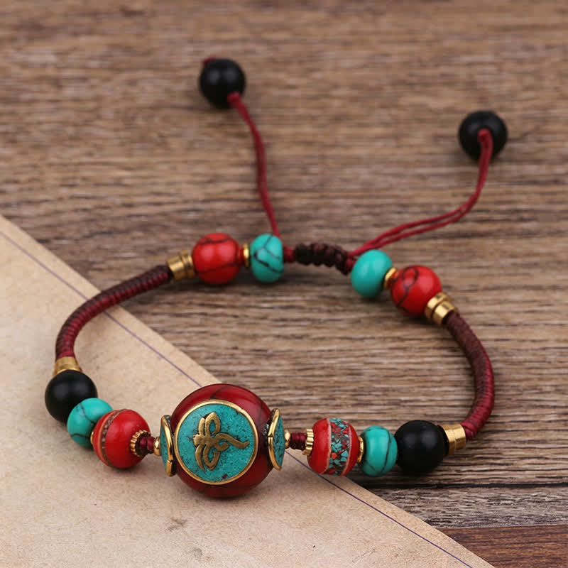 EverestArtStudios Turquoise Amber Tibet Braided Rope Love Bracelet