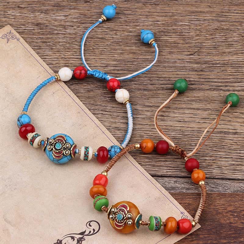 EverestArtStudios Turquoise Amber Tibet Braided Rope Love Bracelet