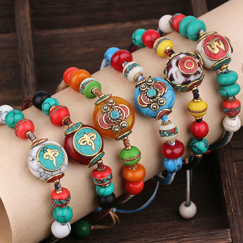 EverestArtStudios Turquoise Amber Tibet Braided Rope Love Bracelet