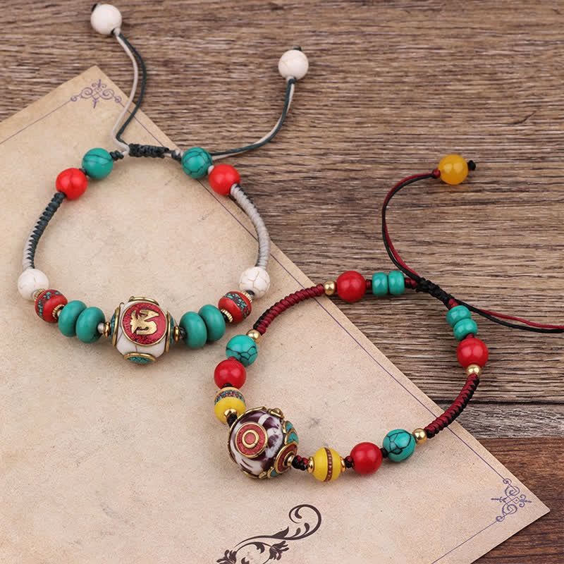 EverestArtStudios Turquoise Amber Tibet Braided Rope Love Bracelet