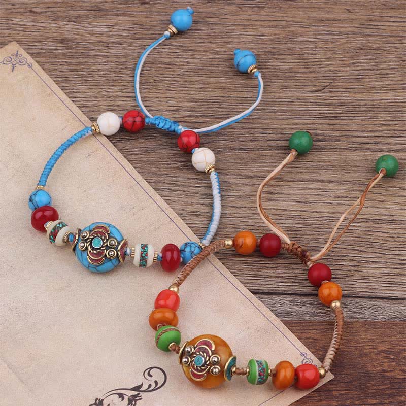 EverestArtStudios Turquoise Amber Tibet Braided Rope Love Bracelet
