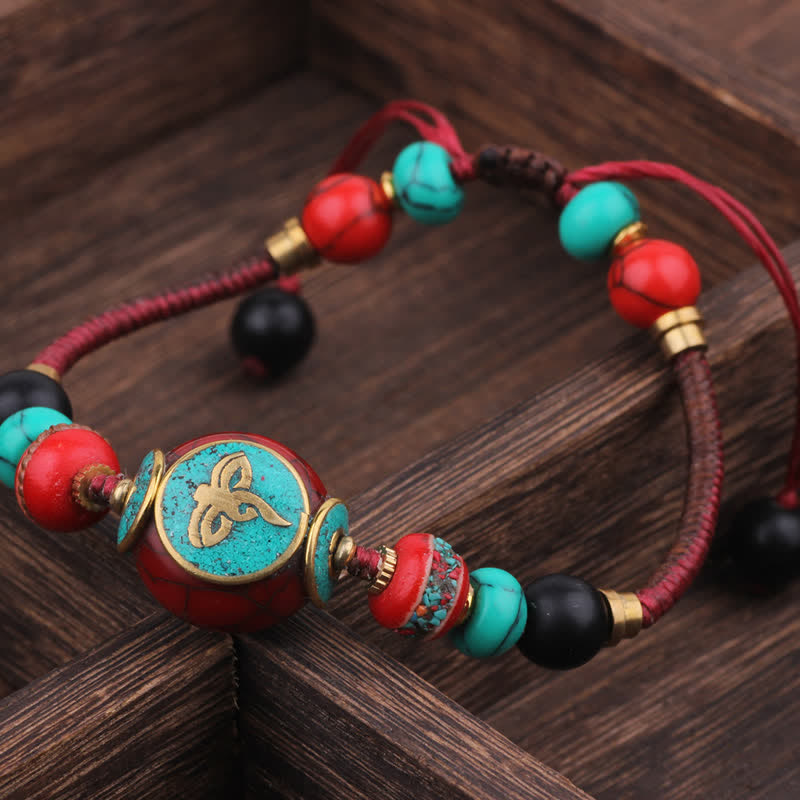 EverestArtStudios Turquoise Amber Tibet Braided Rope Love Bracelet
