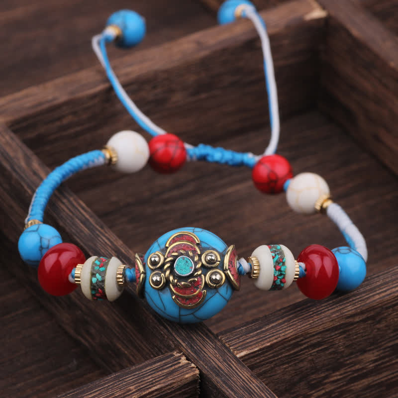 EverestArtStudios Turquoise Amber Tibet Braided Rope Love Bracelet