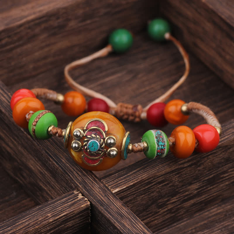 EverestArtStudios Turquoise Amber Tibet Braided Rope Love Bracelet