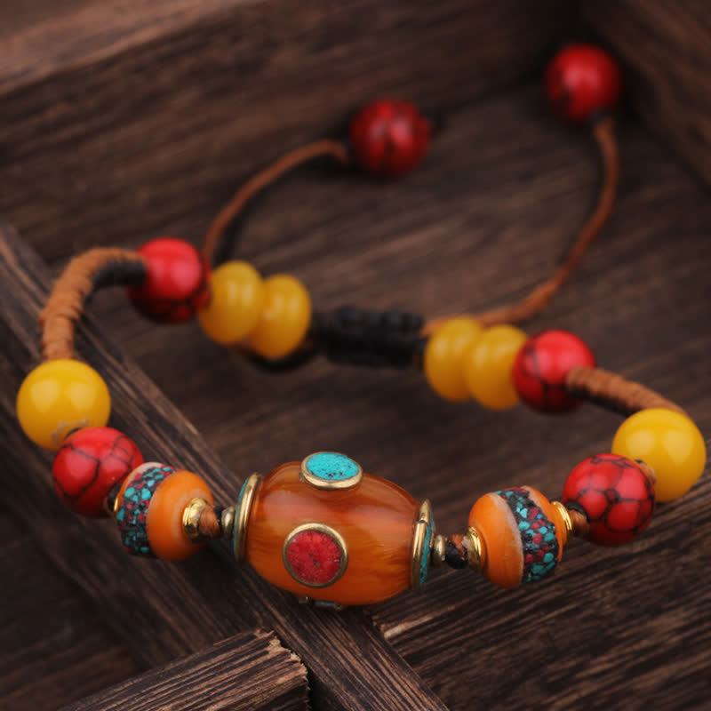EverestArtStudios Turquoise Amber Tibet Braided Rope Love Bracelet
