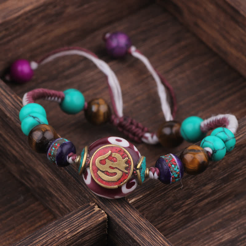 EverestArtStudios Turquoise Amber Tibet Braided Rope Love Bracelet