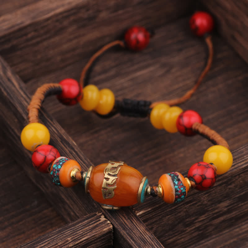 EverestArtStudios Turquoise Amber Tibet Braided Rope Love Bracelet