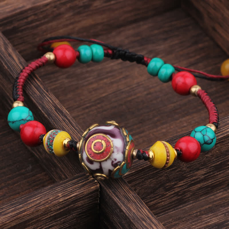 EverestArtStudios Turquoise Amber Tibet Braided Rope Love Bracelet