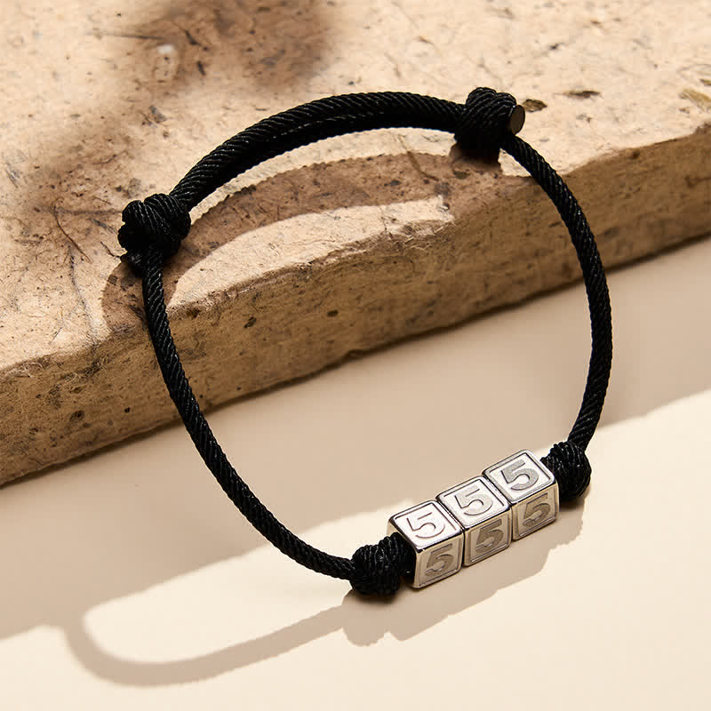 Buddha Stones Titanium Steel 000-999 Angel Numbers Adjustable Black String Faith Bracelet
