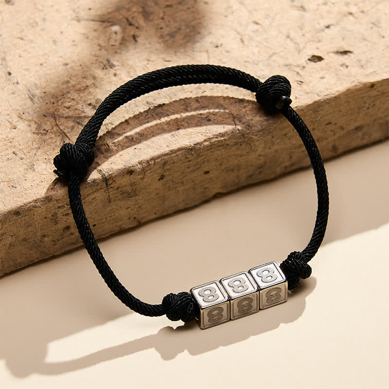 Buddha Stones Titanium Steel 000-999 Angel Numbers Adjustable Black String Faith Bracelet