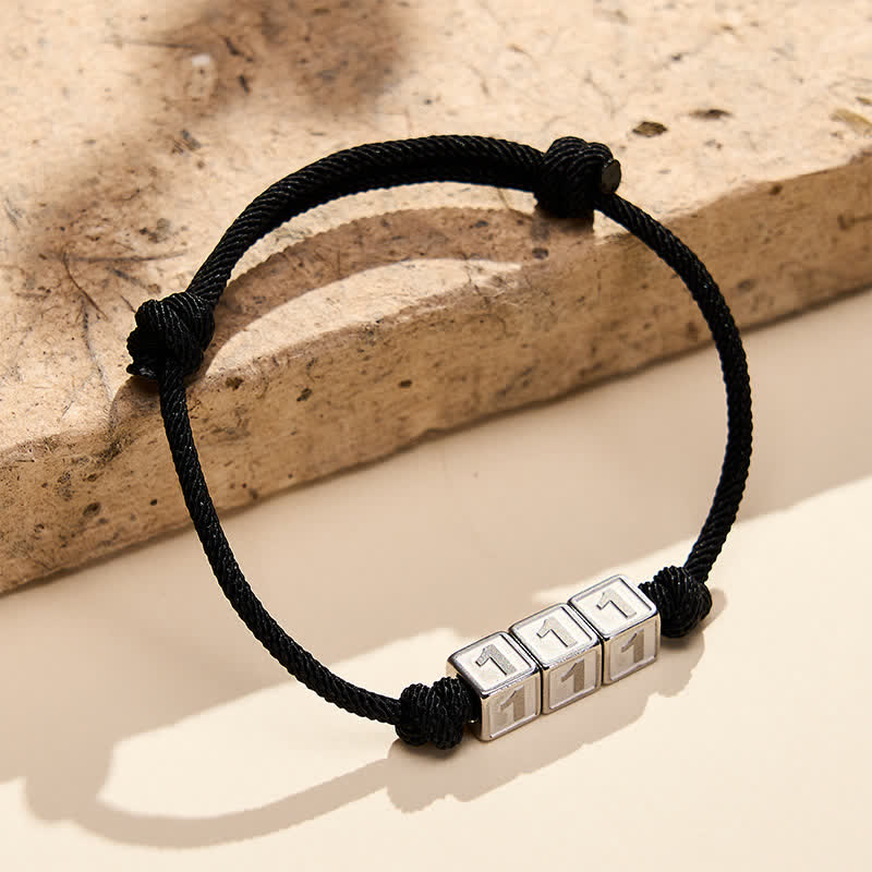 Buddha Stones Titanium Steel 000-999 Angel Numbers Adjustable Black String Faith Bracelet