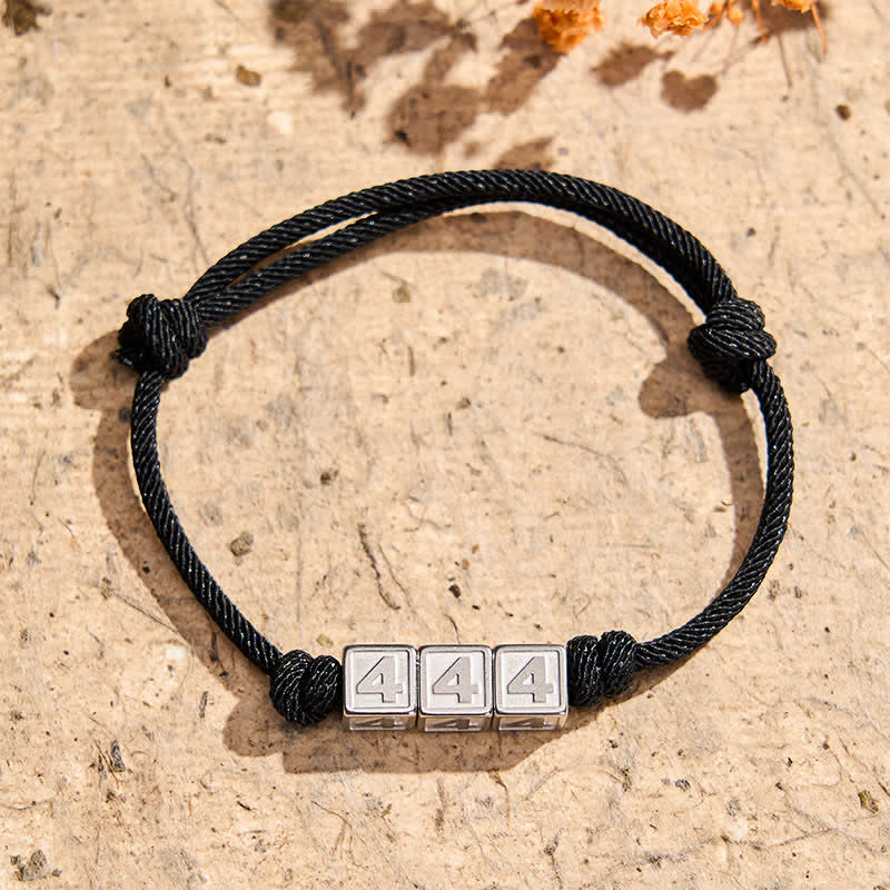 Buddha Stones Titanium Steel 000-999 Angel Numbers Adjustable Black String Faith Bracelet