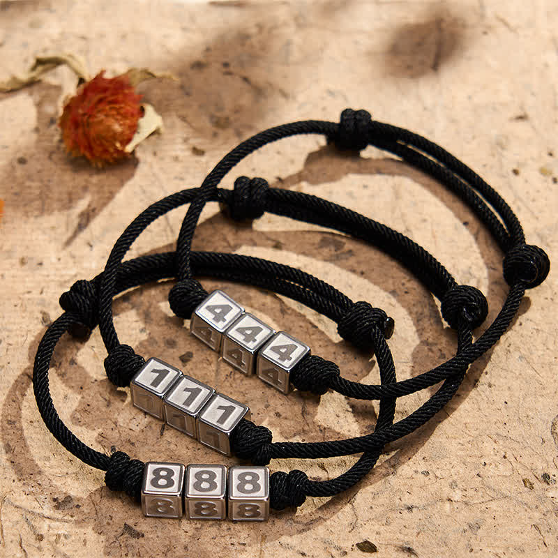 Buddha Stones Titanium Steel 000-999 Angel Numbers Adjustable Black String Faith Bracelet