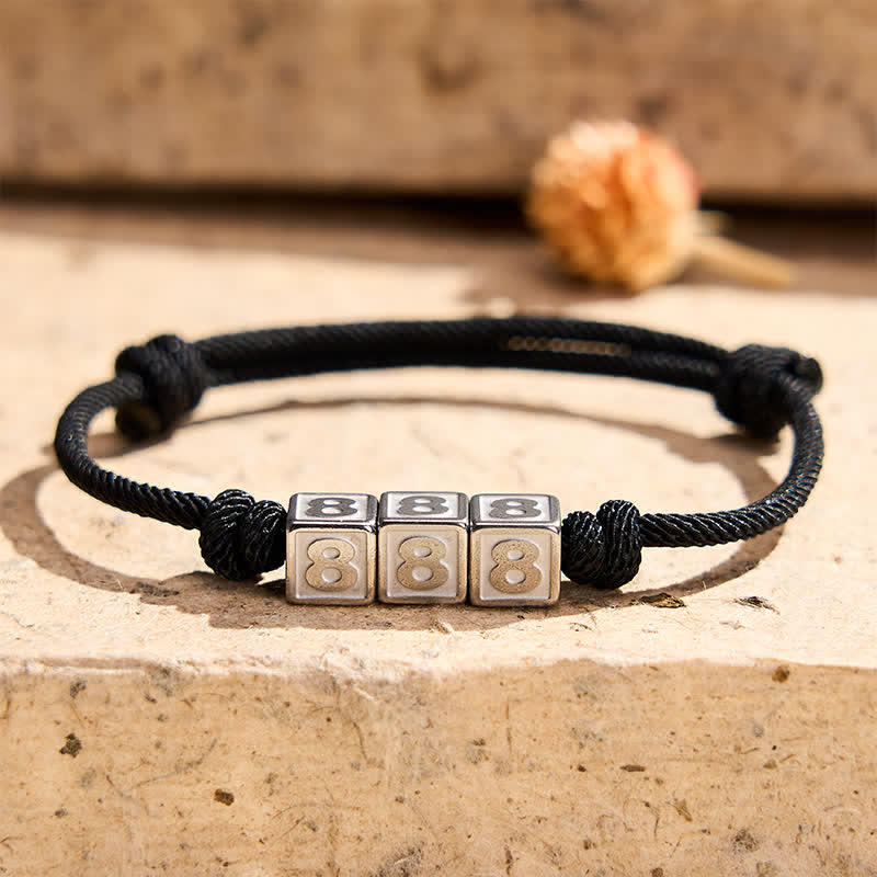 Buddha Stones Titanium Steel 000-999 Angel Numbers Adjustable Black String Faith Bracelet