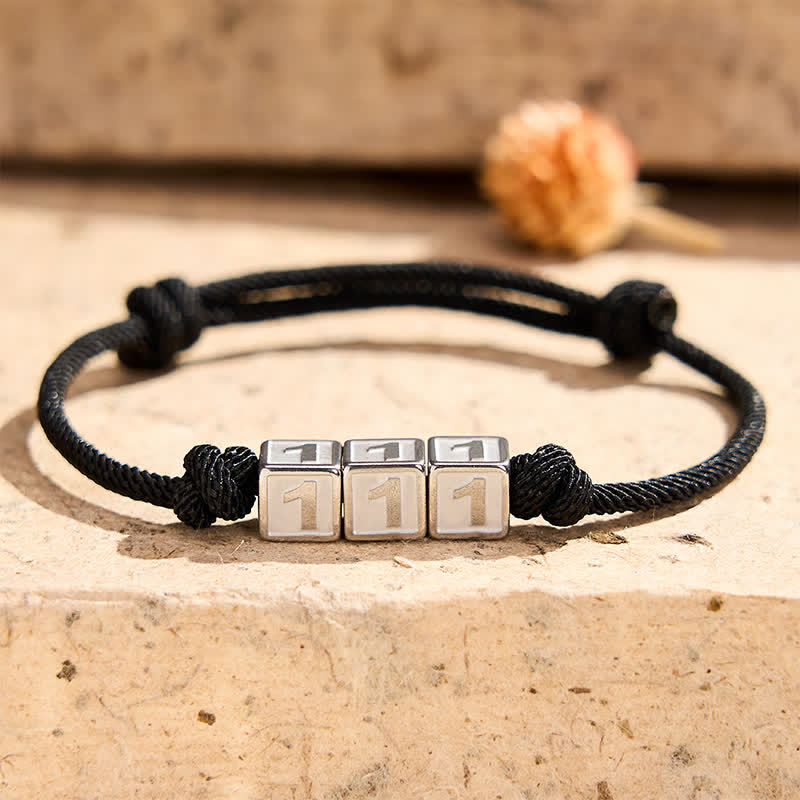 Buddha Stones Titanium Steel 000-999 Angel Numbers Adjustable Black String Faith Bracelet