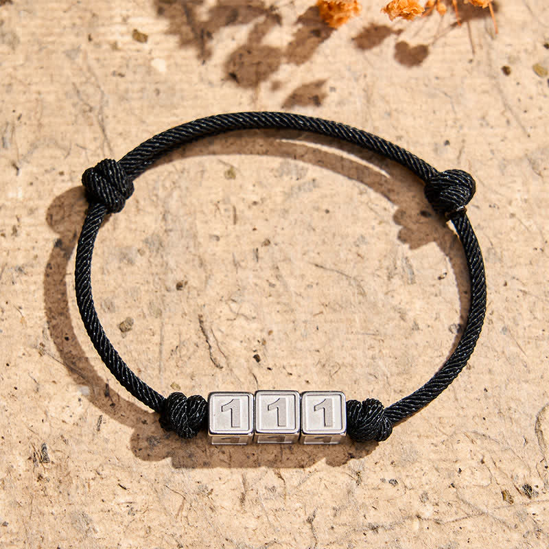 Buddha Stones Titanium Steel 000-999 Angel Numbers Adjustable Black String Faith Bracelet