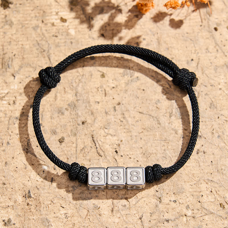 Buddha Stones Titanium Steel 000-999 Angel Numbers Adjustable Black String Faith Bracelet
