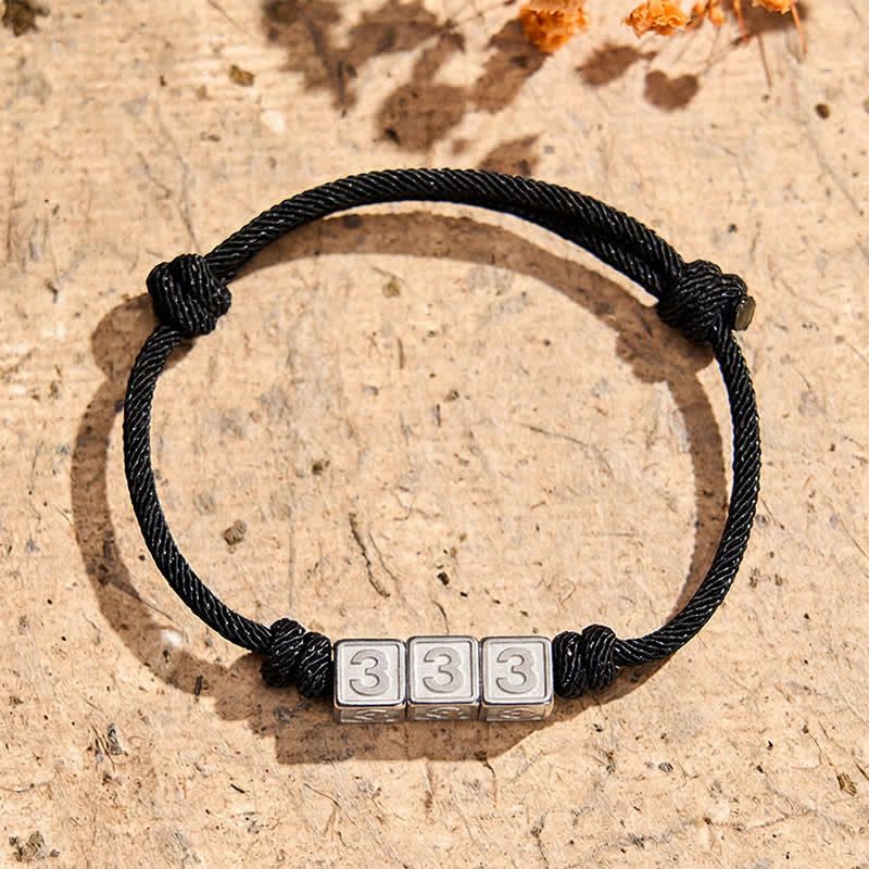 Buddha Stones Titanium Steel 000-999 Angel Numbers Adjustable Black String Faith Bracelet