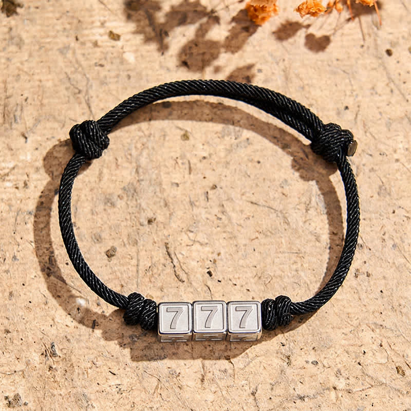 Buddha Stones Titanium Steel 000-999 Angel Numbers Adjustable Black String Faith Bracelet