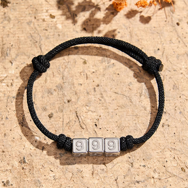 Buddha Stones Titanium Steel 000-999 Angel Numbers Adjustable Black String Faith Bracelet