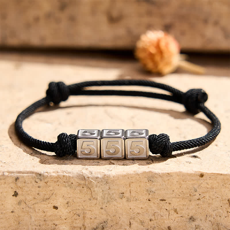 Buddha Stones Titanium Steel 000-999 Angel Numbers Adjustable Black String Faith Bracelet