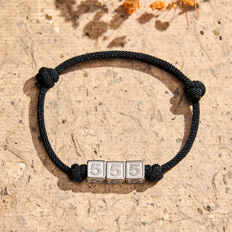 Buddha Stones Titanium Steel 000-999 Angel Numbers Adjustable Black String Faith Bracelet
