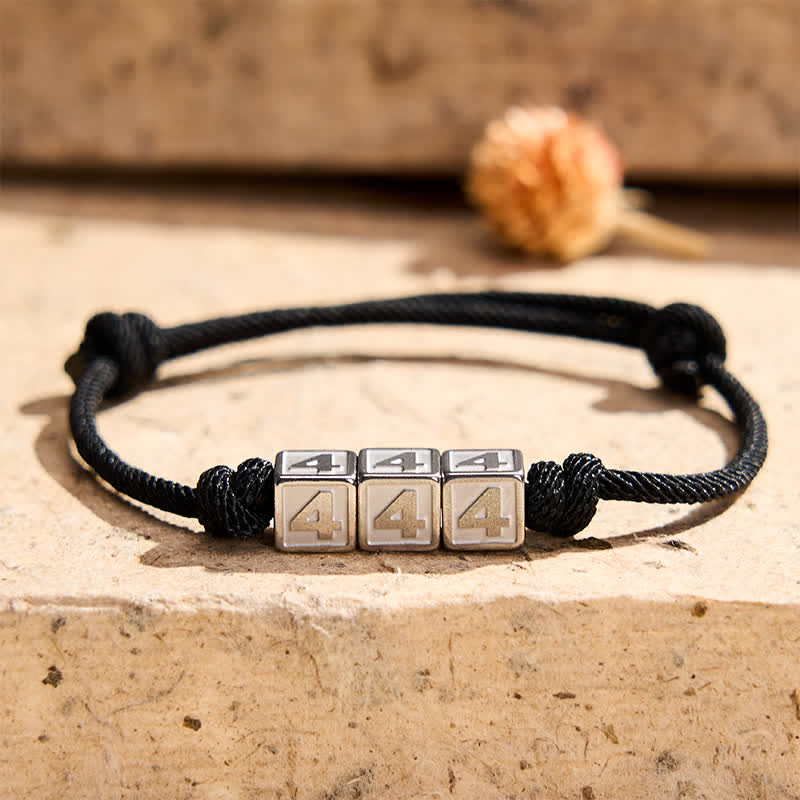 Buddha Stones Titanium Steel 000-999 Angel Numbers Adjustable Black String Faith Bracelet