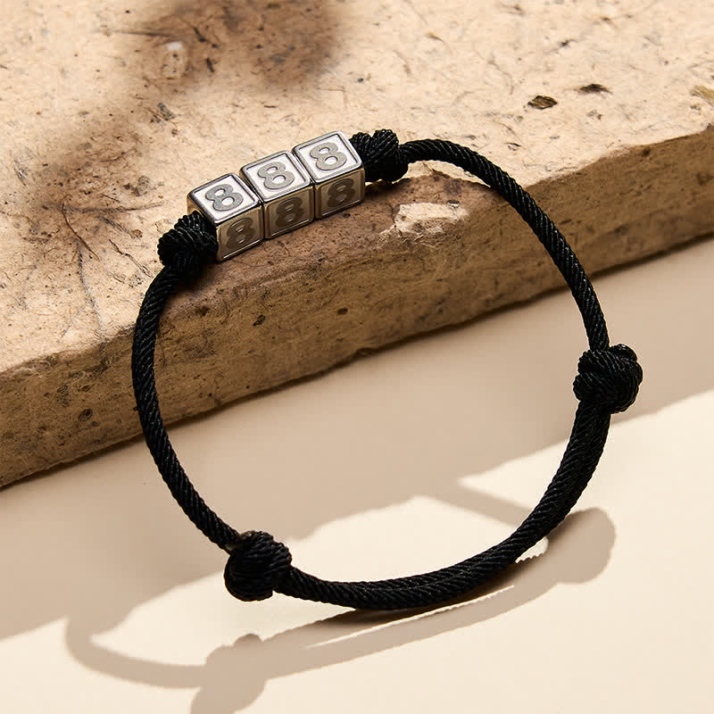 Buddha Stones Titanium Steel 000-999 Angel Numbers Adjustable Black String Faith Bracelet