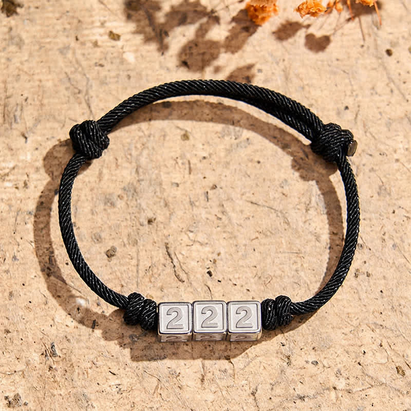 Buddha Stones Titanium Steel 000-999 Angel Numbers Adjustable Black String Faith Bracelet
