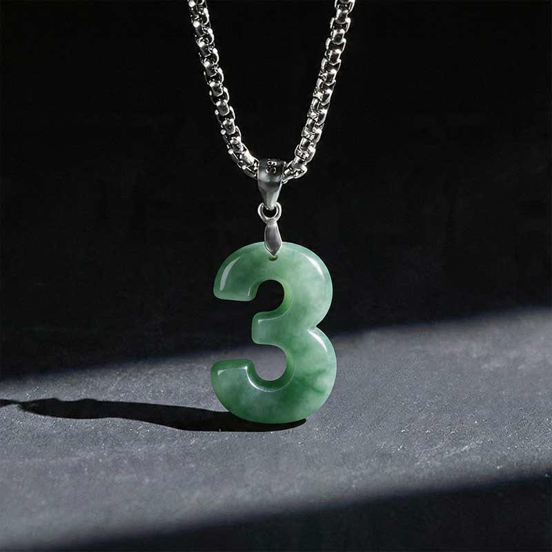 EverestArtstudios Natural 0-9 Angel Numbers Jade Titanium Steel Chain Prosperity Necklace Pendant