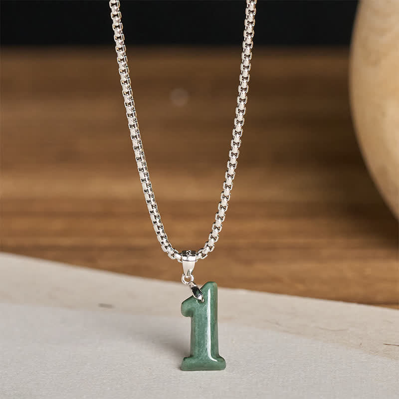 EverestArtstudios Natural 0-9 Angel Numbers Jade Titanium Steel Chain Prosperity Necklace Pendant