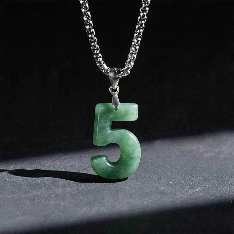 EverestArtstudios Natural 0-9 Angel Numbers Jade Titanium Steel Chain Prosperity Necklace Pendant