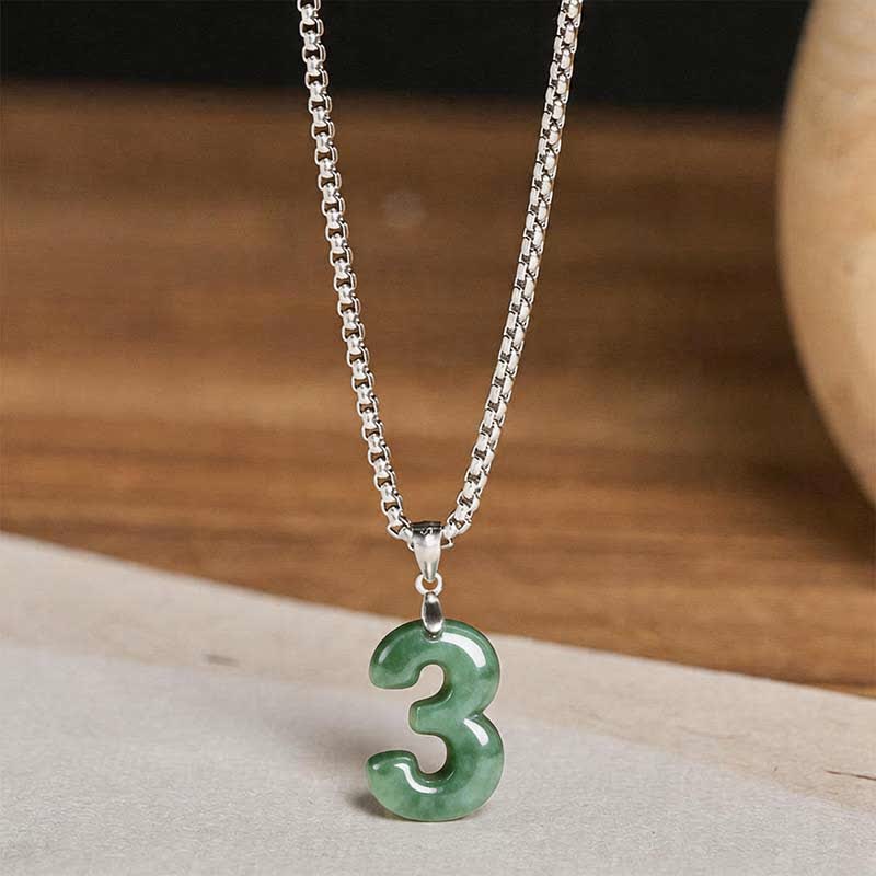 EverestArtstudios Natural 0-9 Angel Numbers Jade Titanium Steel Chain Prosperity Necklace Pendant