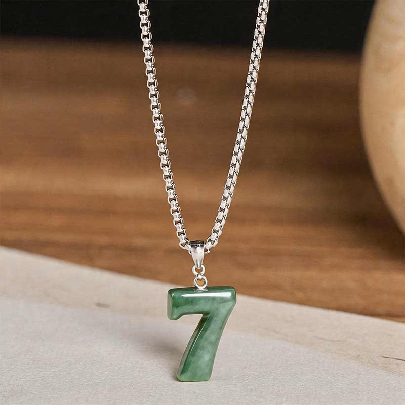 EverestArtstudios Natural 0-9 Angel Numbers Jade Titanium Steel Chain Prosperity Necklace Pendant