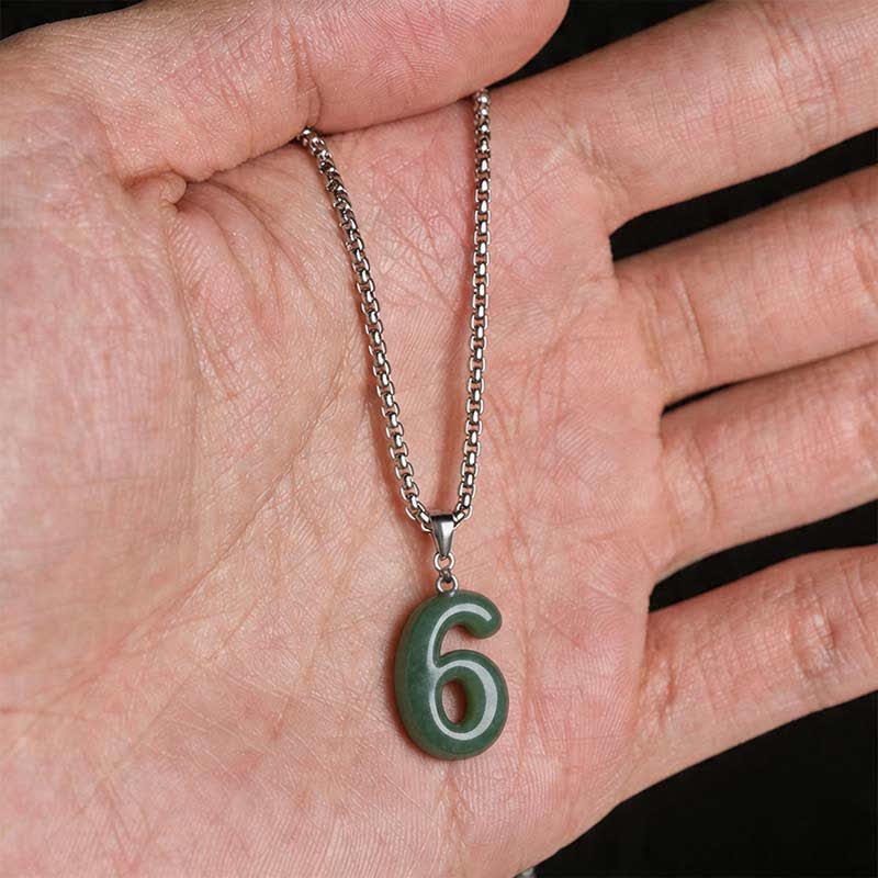 EverestArtstudios Natural 0-9 Angel Numbers Jade Titanium Steel Chain Prosperity Necklace Pendant