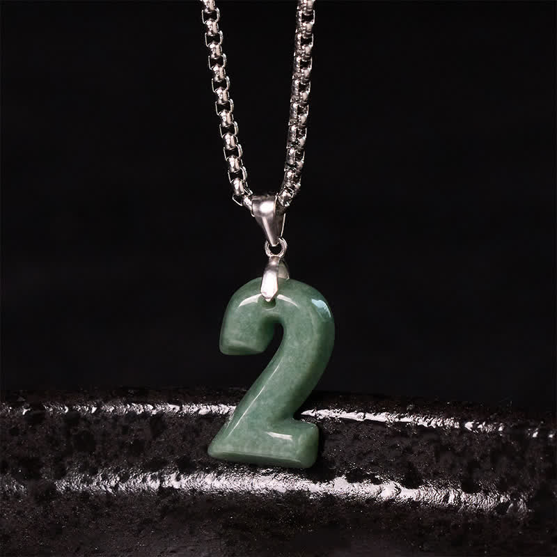 EverestArtstudios Natural 0-9 Angel Numbers Jade Titanium Steel Chain Prosperity Necklace Pendant