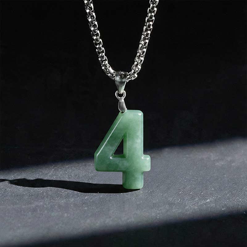 EverestArtstudios Natural 0-9 Angel Numbers Jade Titanium Steel Chain Prosperity Necklace Pendant