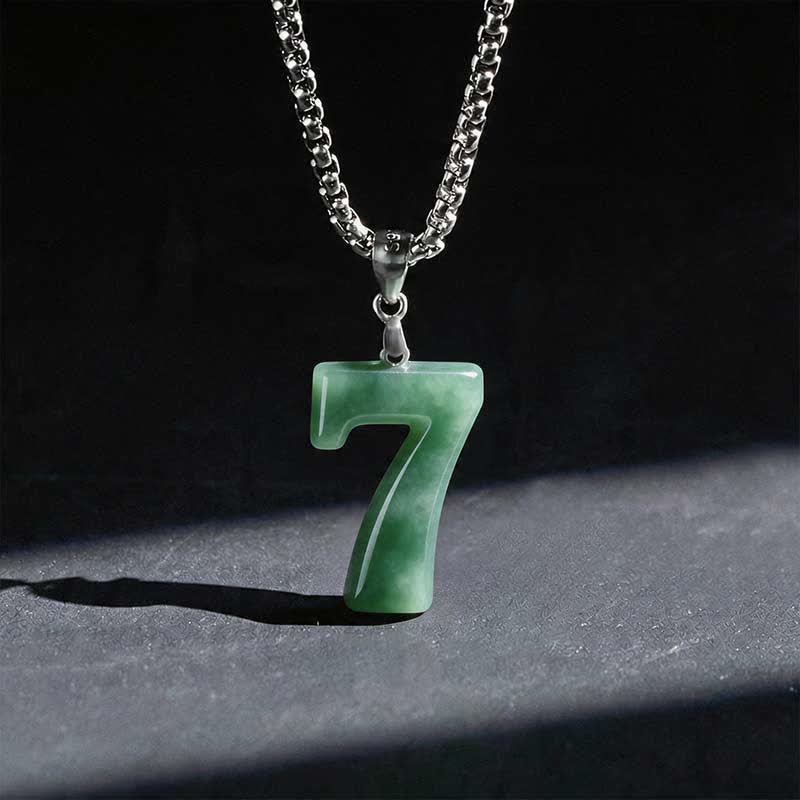 EverestArtstudios Natural 0-9 Angel Numbers Jade Titanium Steel Chain Prosperity Necklace Pendant