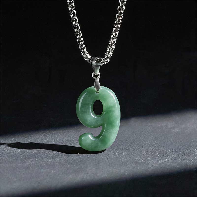 EverestArtstudios Natural 0-9 Angel Numbers Jade Titanium Steel Chain Prosperity Necklace Pendant