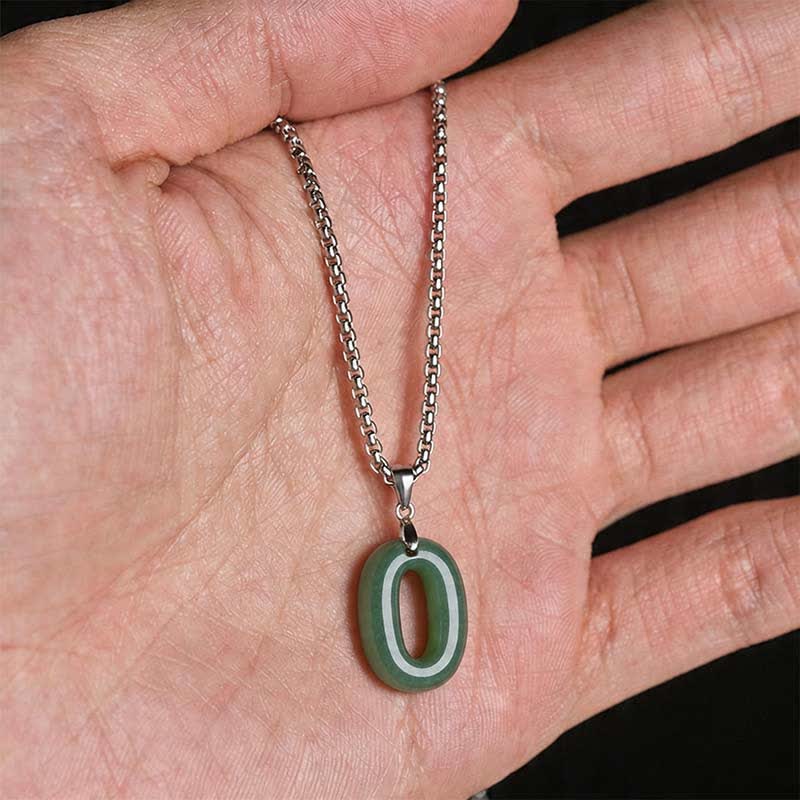 EverestArtstudios Natural 0-9 Angel Numbers Jade Titanium Steel Chain Prosperity Necklace Pendant