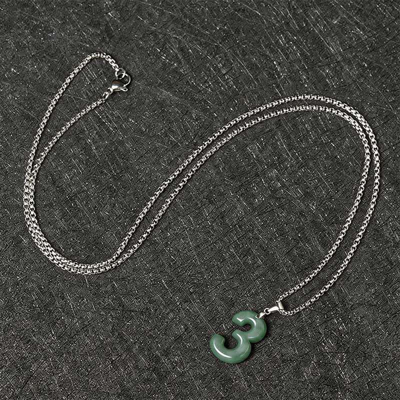 EverestArtstudios Natural 0-9 Angel Numbers Jade Titanium Steel Chain Prosperity Necklace Pendant