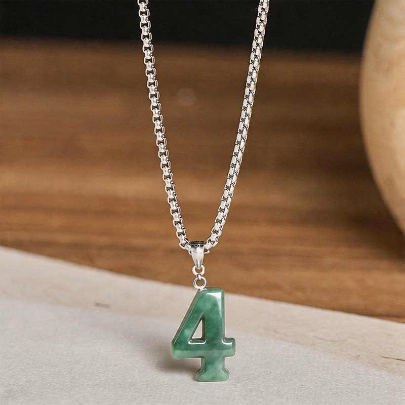 EverestArtstudios Natural 0-9 Angel Numbers Jade Titanium Steel Chain Prosperity Necklace Pendant