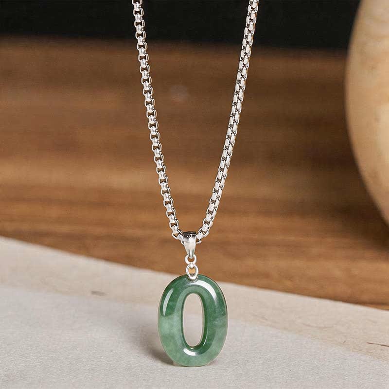 EverestArtstudios Natural 0-9 Angel Numbers Jade Titanium Steel Chain Prosperity Necklace Pendant