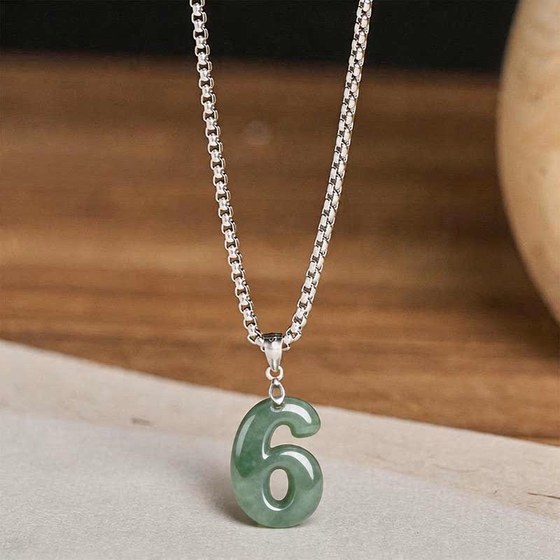EverestArtstudios Natural 0-9 Angel Numbers Jade Titanium Steel Chain Prosperity Necklace Pendant