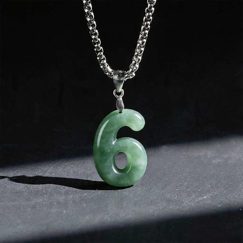 EverestArtstudios Natural 0-9 Angel Numbers Jade Titanium Steel Chain Prosperity Necklace Pendant