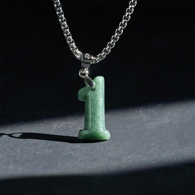 EverestArtstudios Natural 0-9 Angel Numbers Jade Titanium Steel Chain Prosperity Necklace Pendant