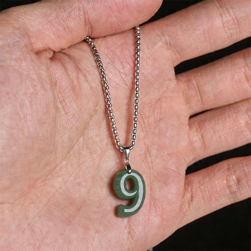 EverestArtstudios Natural 0-9 Angel Numbers Jade Titanium Steel Chain Prosperity Necklace Pendant